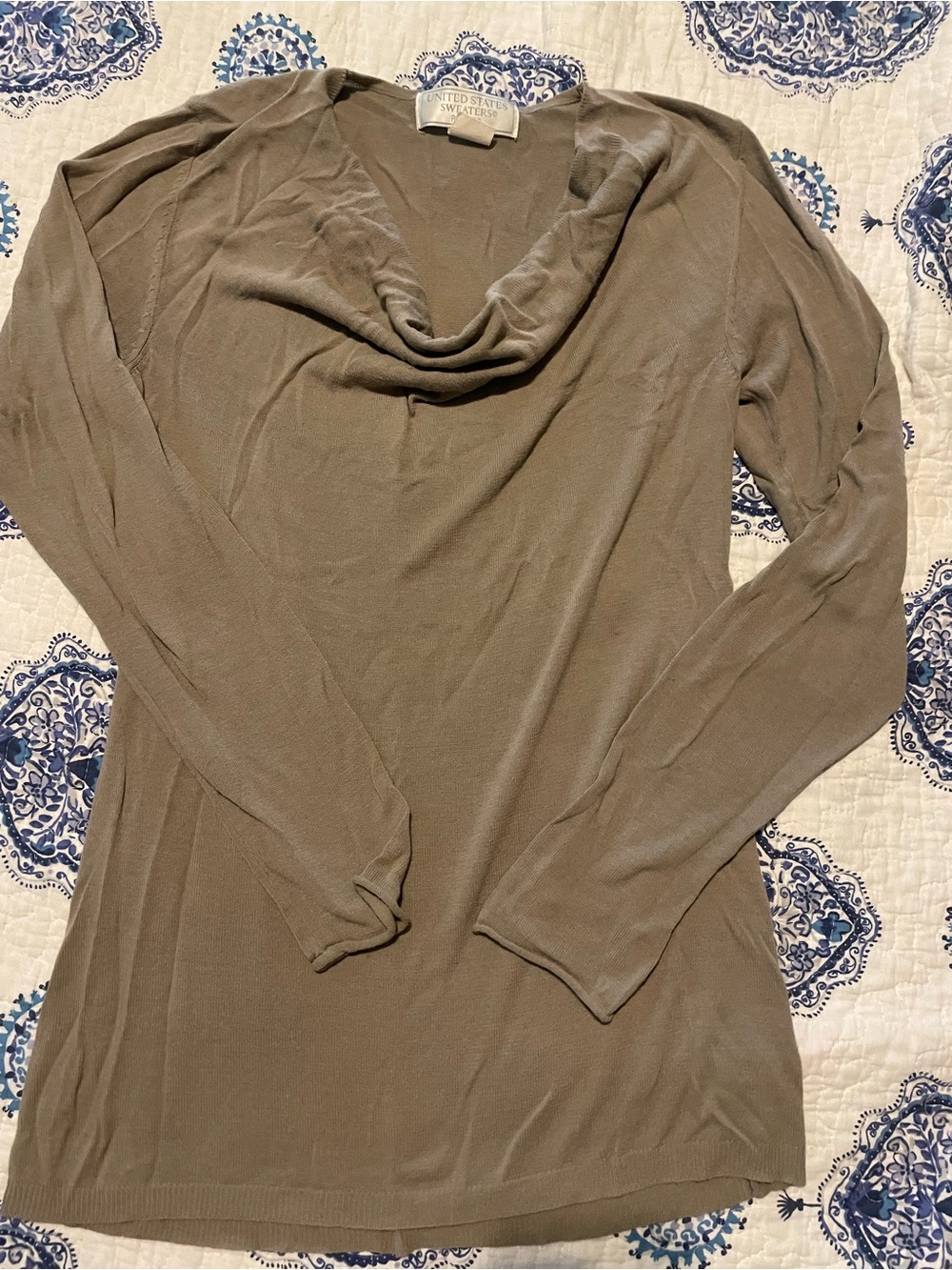 united states sweaters Taupe Cowl Neck Lightweight Women's Sweater